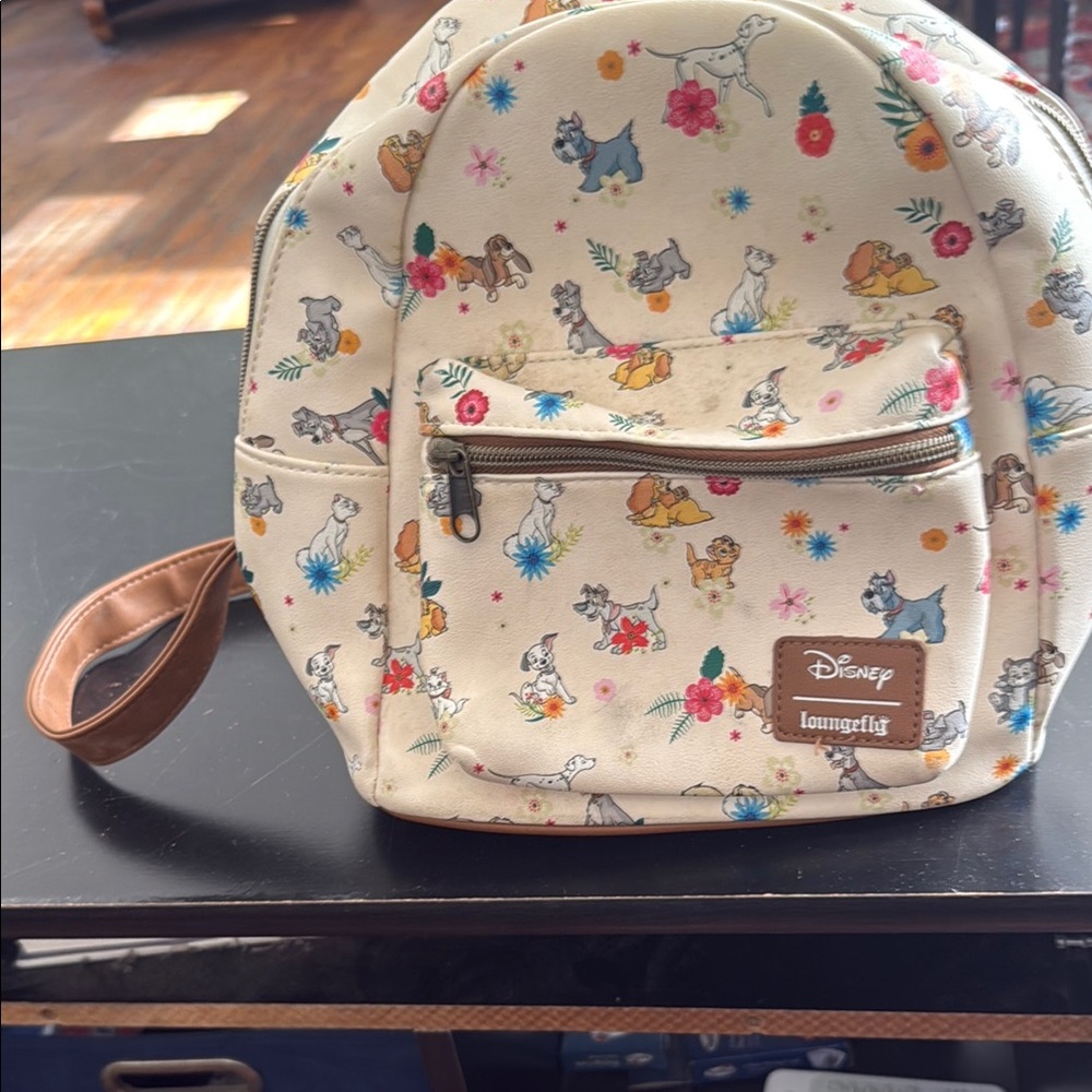 Loungefly Cream and Brown Backpack with Whimsical Pattern